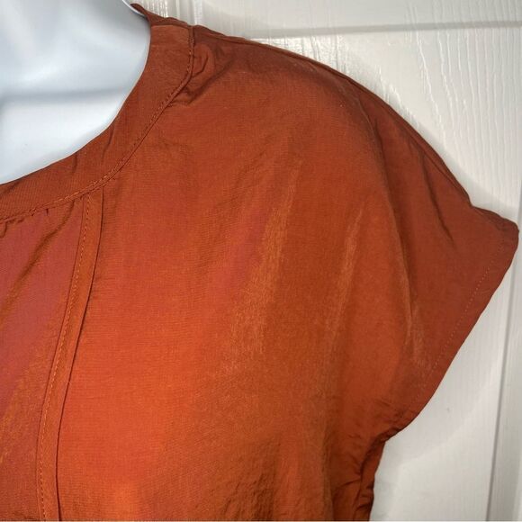 Harlowe & Graham Half Sleeve Pleat Blouse Pumpkins Orange S - Picture 5 of 9